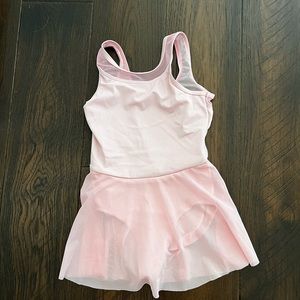 Balera pink LEOTARD with mesh back floral embroidery skirt attached